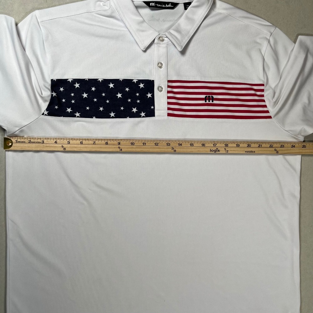 Travis‎ Mathew Polo Shirt Mens XXL White Stars Stripes Patriotic Golf Athleisure - Picture 5 of 11